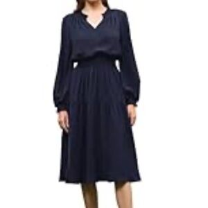 Modest - Navy Blue - Ruffled collar and sleeves, tiered skirt dress - size Med